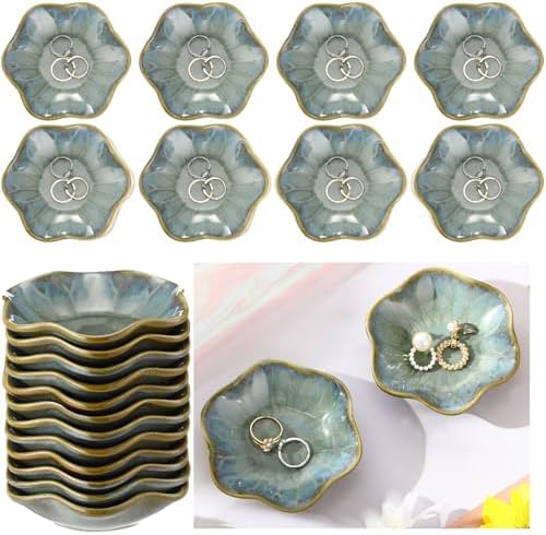 Teenyyou 8 Pcs Ceramic Jewelry Dish Bulk Small Trinket Tray, Dark Green by Teenyyou