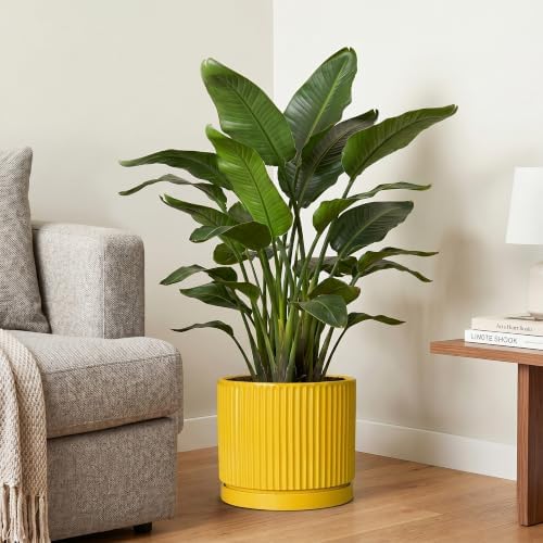 Ceramic Pots for Plants, 10 Inch Plant Pots with Tray, Yellow - Image 4