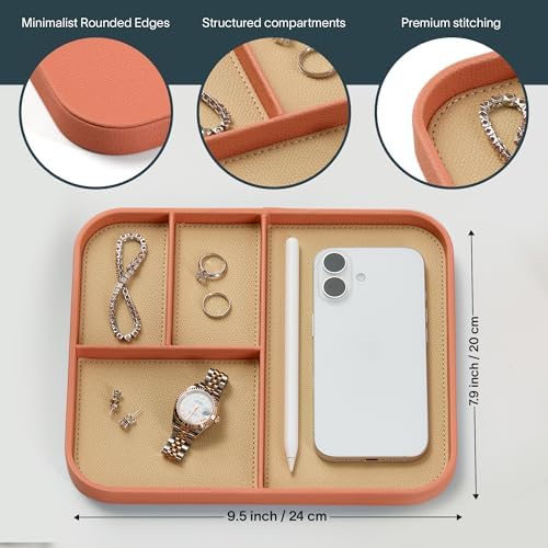 Nordik Leather Valet Tray - Medium EDC Tray - Coral Blush 9.5 x 7.9 in - Image 5