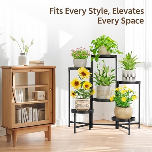 LASZOLA Plant Stand Indoor with 10 Inch Large Metal Tray, 6 Tier Black - Image 2