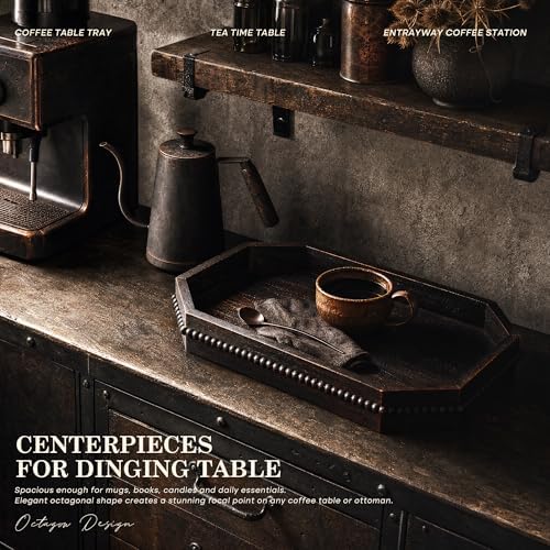 EOSAHR Pine Wood Decorative Tray: Serving Tray for Kitchen Counter,OldBlack - Image 5