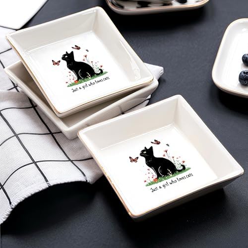 Black Cat Jewelry Ring Holder Dish Tray, Gifts For Women Teens Girls, Cat Lovers Themed Stuff Things Decor Merch Home Room Ring Earrings Necklace Organizer Holder! - Image 4
