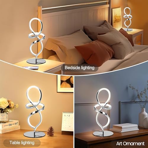 Modern Small Table Lamp with LED Spiral Design, 12W Chrome Nightstand Lamp - Image 3