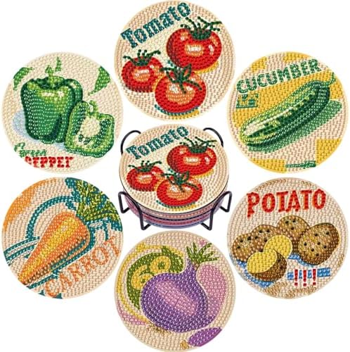 DOTSOPS 6 Pcs Vegetable Diamond Painting Coasters with Holder for Beginners by DOTSOPS