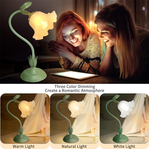 Cute Flower Desk Lamp, 3 Color Temperature Table Lamp with LED Bulb, Vintage Bedside Lamps, Reading Lamps with Soft Light for Bedroom, Living Room - Image 3