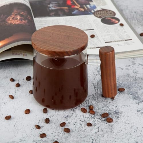COMI Glass Coffee Mugs, Clear Coffee Mugs with Walnut Lid&Handle，Wide Mouth Extra Large Capacity Cup, Perfect for Latte, Mocha, Cappuccino, Tea and Juice, Microwave Safe(2PCS,15oz/450ml) - Image 5