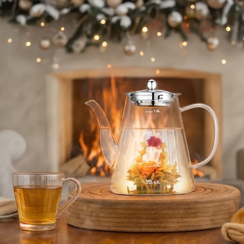 1500ml Glass Teapot, Large Tea Pot with Infuser for Loose Tea and Blooming Tea, Stovetop Safe Tea Kettle, Hand Crafted Borosilicate Glass Tea Maker with Scale Line, Tea Gift Set for Tea Lovers - Image 7