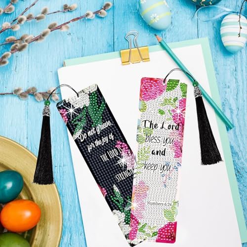 8PCS Diamond Painting Art Bookmarks,Cute Acrylic Bookmarks Crafts Kits Gifts with Pendants for Adult Women Book Lovers (Bible) - Image 2