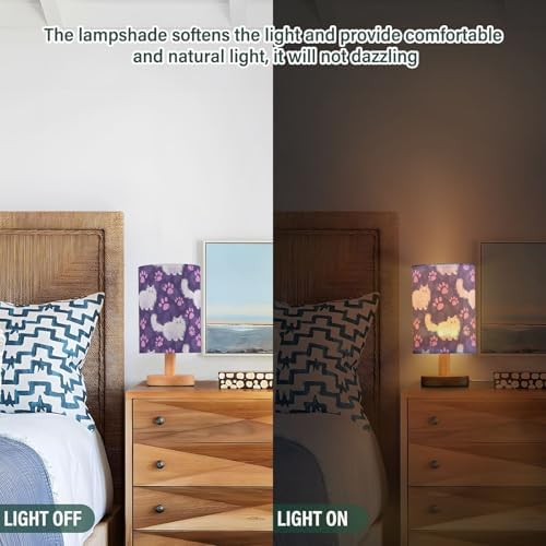 Lovely Angora Cat and Purple Pink Paw Prints Purple Bedside Table Lamps with USB Port for Bedroom Lamp Accent Table Lamp Small Nightstand Lamp Linen Shade Decorative Lamps for Kids|Reading|Dome|Home - Image 3