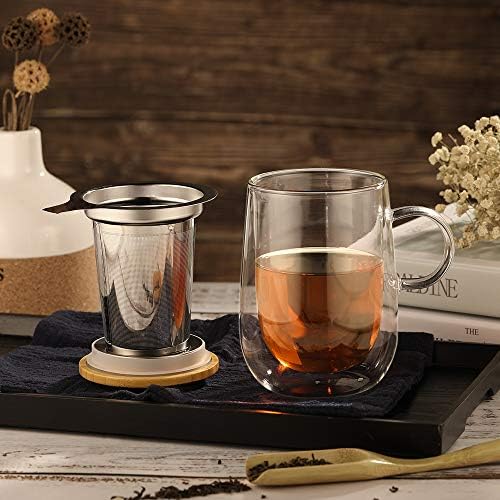 glastal Tea Infuser Mug 14.5oz Double-Walled Glass Teacup Infuser, Black - Image 5