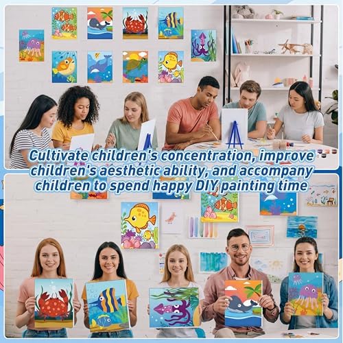 Blosssound 10 Set Pre Printed Canvas Pre Drawn Canvas Painting with Easel Kits 5" x 7" Outline Painting Panels for Beginners, DIY Craft Project, Home Decors(Ocean) - Image 5