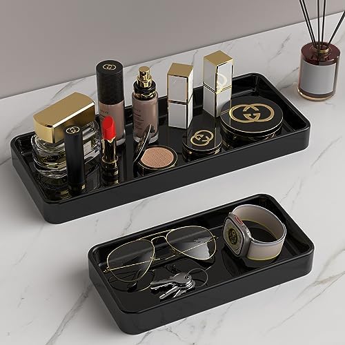 Gurygo 8" Ceramic Kitchen Soap Tray - Small Rectangular Vanity Tray for Bathroom - Countertop and Vanity Tray - Comestic Holder Bathtub Organizer - Bathroom Tray, (Black, Set/1) - Image 3