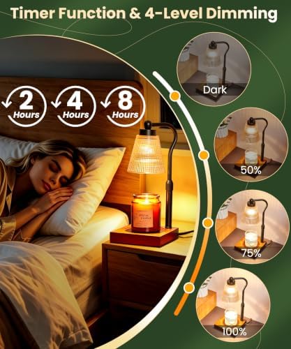 Height Adjustable Candle Warmer Lamp with Timer, 3 Dimmable Wax Melt Warmer, Birthday Gifts for Women Mom, House Warming Gifts New Home Decor, Candle Warmer for Jar Candles with 2 Bulbs, Black-Amber - Image 3