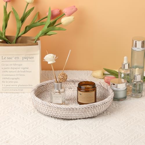 Hipiwe Key Basket Bowl for Entryway 10" Round Woven Wicker Serving Tray - Image 6