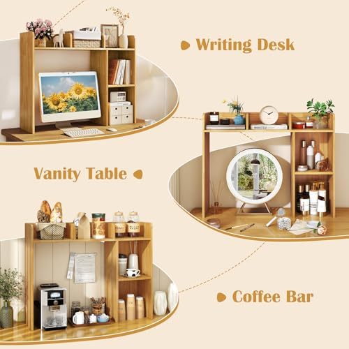 GIANTEX Desktop Bookshelf, Wood Desk Hutch Organizer for 27 Inch Computer Monitor, Countertop Storage Display Rack with 5 Shelves, Multipurpose Desktop Shelf Bookcase for Dorm Office Home (Burlywood) - Image 6