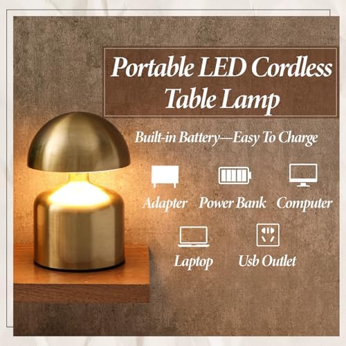 2 Pack Mushroom LED Table Lamp, Gold - Image 3