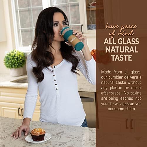 Double Wall Glass Tumbler, 14-Ounce Glass Travel Coffee Mug - 2 Pack - Image 5