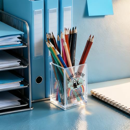 Hollaween Hang In There It Gets Worse Acrylic Pencil Holder Cup Gifts - Image 4