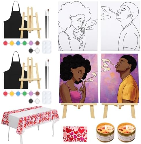VOCHIC 2 Pack Sip and Paint Kit for Adults Pre Drawn Canvas Painting Art Set with Outline Canvas Couples Date Night Valentine's Day (Afro Girl Boy, 8 x 10 Inches) by VOCHIC