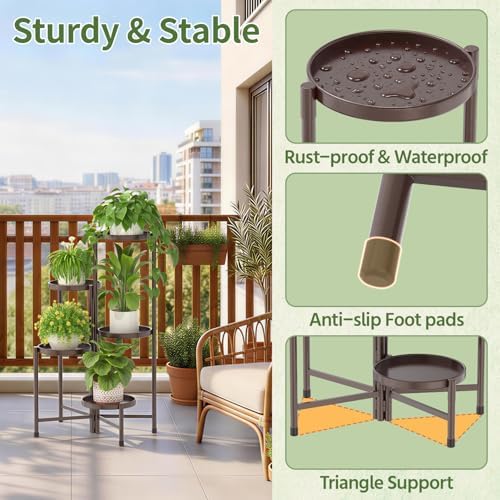 LASZOLA Plant Stand Indoor with 10 Inch Large Metal Tray, 5 Tier Bronze - Image 6