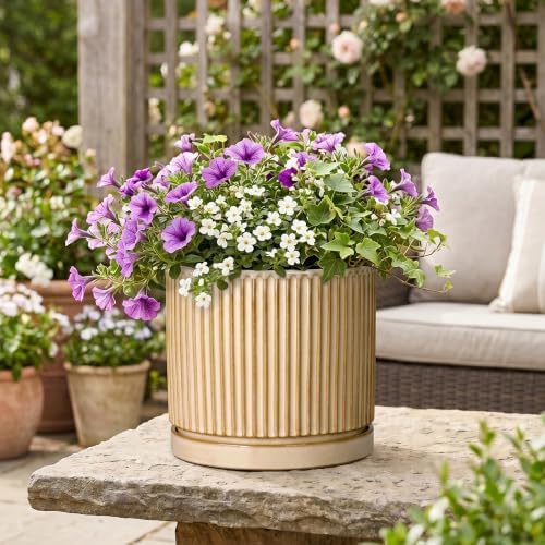 Ceramic Pots for Plants, 10 Inch Planters, Round Plant Pot, Beige - Image 5