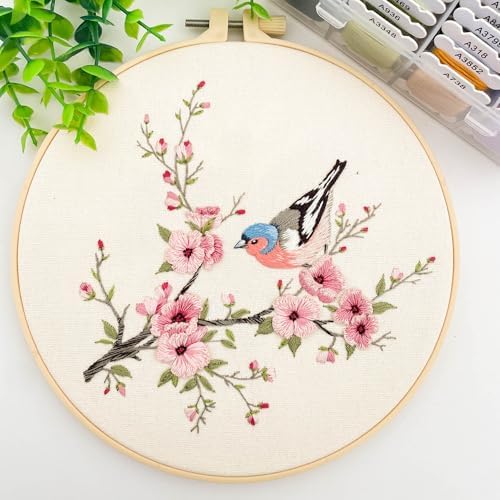 Silentsea Bird & Pink Blossoms Embroidery Kit – All-Inclusive DIY Cross Stitch Set with Pre-Printed Fabric, Threads, Needle, and Hoop for Adults – Perfect for Craft Lovers & Relaxation - Image 4