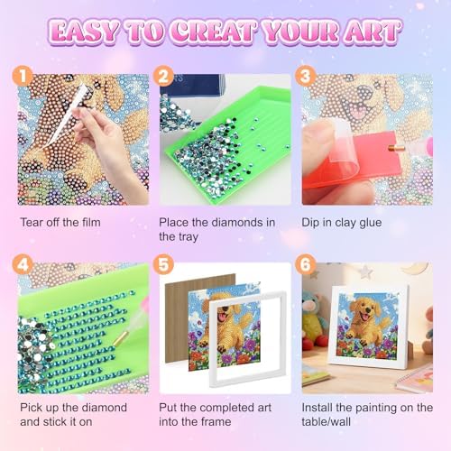 GHHKUD Dog Flowers Diamond Art Painting Kits for Adults with Frame, Diamond Art Animals Crafts for Ages 4-6-8-12, Easy to DIY Gem Painting Gifts Home Wall Decor 15x15cm (Beautiful Packages) - Image 6