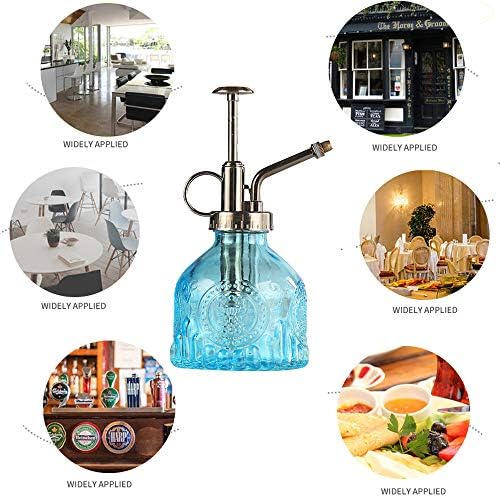 Plant Mister Glass Spray Bottle Small Plant Watering Can 6.4" Tall Retro Indoor Watering Can Bronze Plastic Top Pump for Garden Indoor Plant Sprayer (Blue) - Image 4