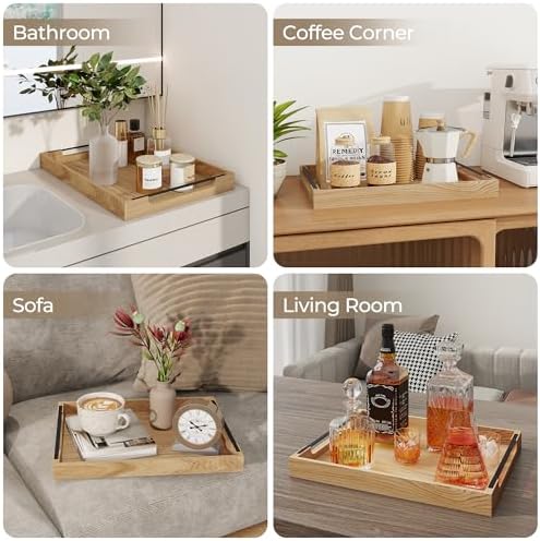 Axeman Wooden Serving Tray with Metal Handles|Ottoman Tray for Breakfast, Bed, Couch|17x13in Ash Wood Coffee Table Trays|Food Drinks Decorative Storage Boards for Ottoman Kitchen, Natural - Image 6