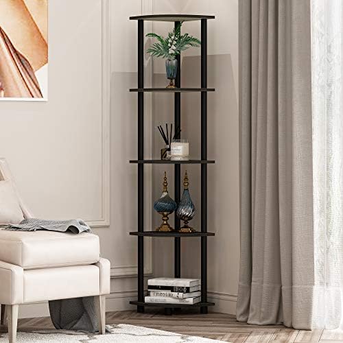 Furinno TURN-N-TUBE Corner Shelf Set of 2, 5-Tier Corner Bookshelf, Open Storage Shelves, for Organization and Storage, Living Room, Home Office, Garage, Espresso - Image 2