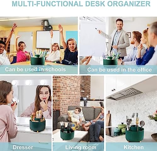 Cayxenful Pencil Holder For Desk,5 Slots 360°Degree Rotating Desk Organizers And Accessories,Desktop Storage Stationery Supplies Organizer, Cute Pencil Cup Pot For Office, School, Home (A-Green) - Image 6