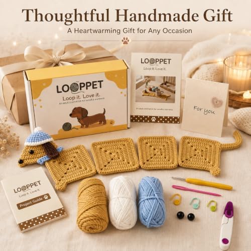 LOOPPET Crochet Kit for Beginners, DIY Dachshund Coaster Set - Image 4