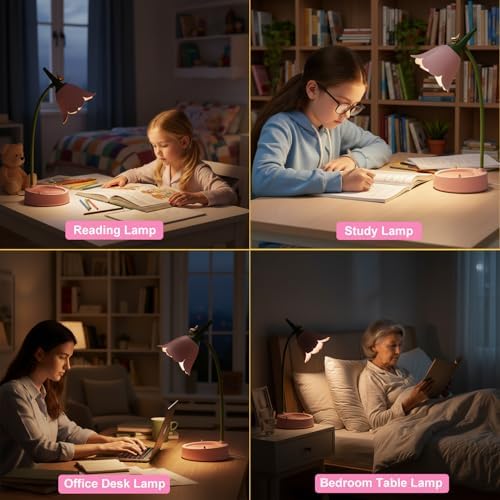 magical JD LED Desk Lamp Cordless Table Light Adjustable Gooseneck Dimmable Touch Rechargeable Battery Eye-Caring Night Light for Kids,Mini Cute Lamp for College Dorm Bedroom Reading - Image 3