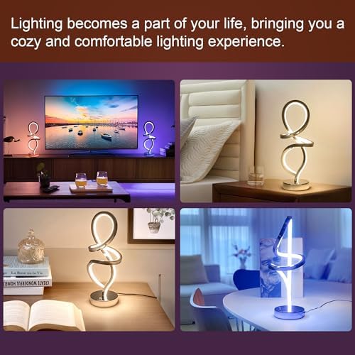RGB Modern Small Table Lamp with LED Spiral Design, 15W Nightstand Lamp - Image 3