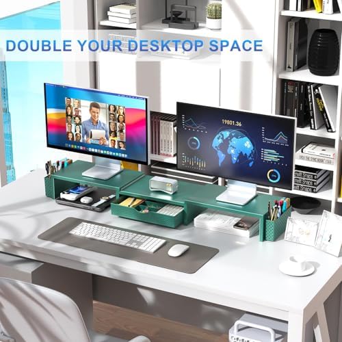 gianotter Dual Monitor Stand Riser With Drawer and 2 Pen Holders - Image 3