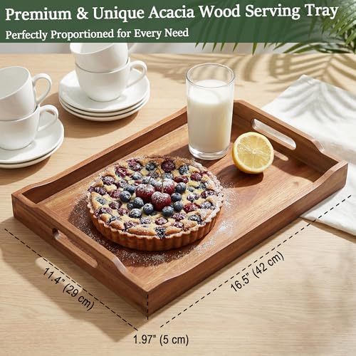 Acacia Wood Accent Serving Tray with Handles for Ottoman Coffee Table - Image 5