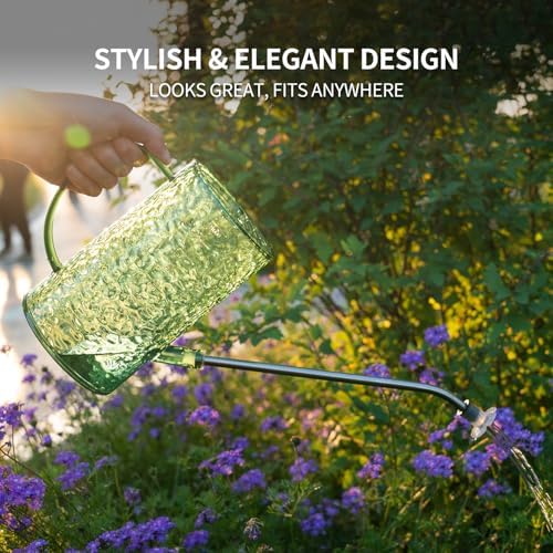 Watering Can for Indoor Plants, Water-Ripple Design Small Plastic Plant Watering Can with Long Spout and Detachable Shower Head for Houseplants, Flowers, and Succulents, 34oz, Forest Green - Image 7