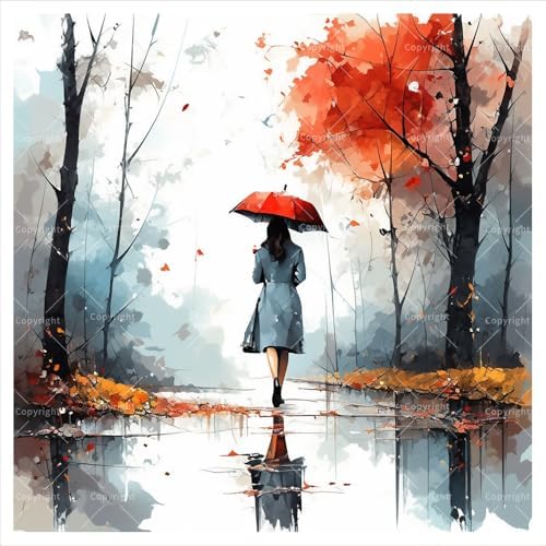 TAOPAOLAB Autumn Stroll Digital Painting Kit for Adults - DIY Woman with Red Umbrella Oil Painting on Canvas 7.87x7.87in, Framed Acrylic Paint Kit, Good for Beginners, Home Decor or Gift Artwork by Unknown