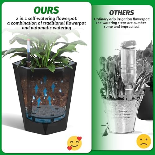 Garvee 16" Tall Planters Set of 2, Self-Watering Planter, Outdoor Planters - Image 4