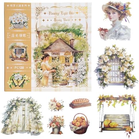 Washi Sticker for Scrapbooking,Retro Garden Sticker Book for Journaling by Lciyioc