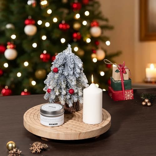 Round Decorative Tray Farmhouse Bathroom Decor Wood Riser, 9" Burlywood - Image 2
