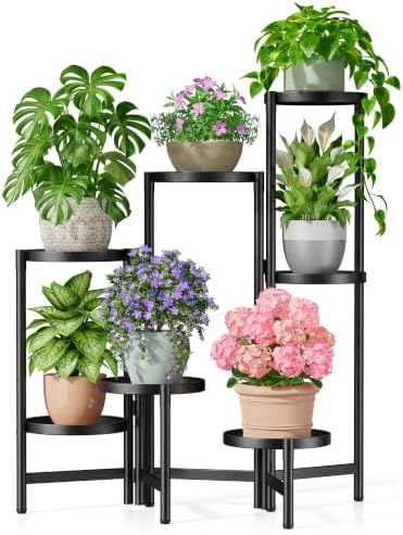 7 Tiers Plant Stand Indoor for Multiple Large Planter, Tall Tiered Folding Plant Rack Outdoor with Rustproof 10 Inch Wide Tray, Plant Shelf for Corner Living Room - BlackDisk by Unknown