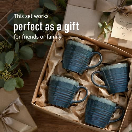 Ava Nord Reactive Glaze Stoneware Ceramic Coffee Mugs 4 Pack - 14oz - Blue - Image 6