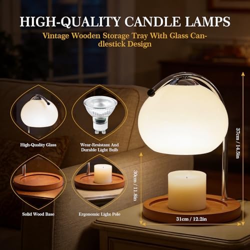 Topyond Aroma Wax Melting Lamp Retro Wood Storage Tray Glass Candle Warmer Desk Lamp Bedroom Bedside Ambient Table Lamp Home Decor - Image 3