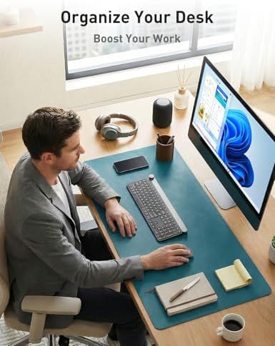 Aothia Faux Leather Desk Mat - Non-Slip PU Leather Desk Blotter, Waterproof Writing Surface, Large Desk Pad for Office & Home (Turquoise, 55" x 24") - Image 3