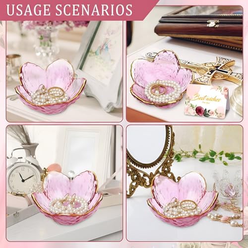 Quelay 8 Set Pink Flower Ring Dish Jewelry Tray with Box Greeting Card - Image 5