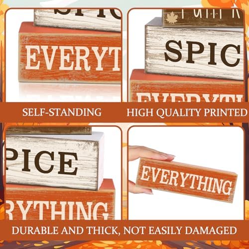 Moucuny 4 Pcs Fall Coffee Table Decor, Wooden Hot Cocoa Cup Block Sign - Image 4