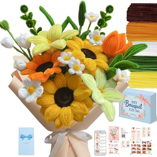 NREDXOON Pipe Cleaner Flower Kit 400pcs Sunflower DIY Bouquet Fall Decor by NREDXOON