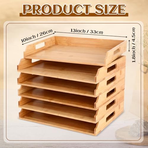 AceOrbit 6 Pcs Stackable Paper Tray Bamboo Wood Desk Organizer Letter Tray - Image 2