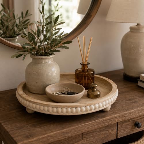 Round Wooden Tray for Decor, Rustic Farmhouse Centerpiece - Image 7
